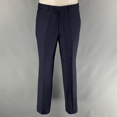 ERMENEGILDO ZEGNA Size 38 Navy Stripe Wool Peak Lapel  Suit