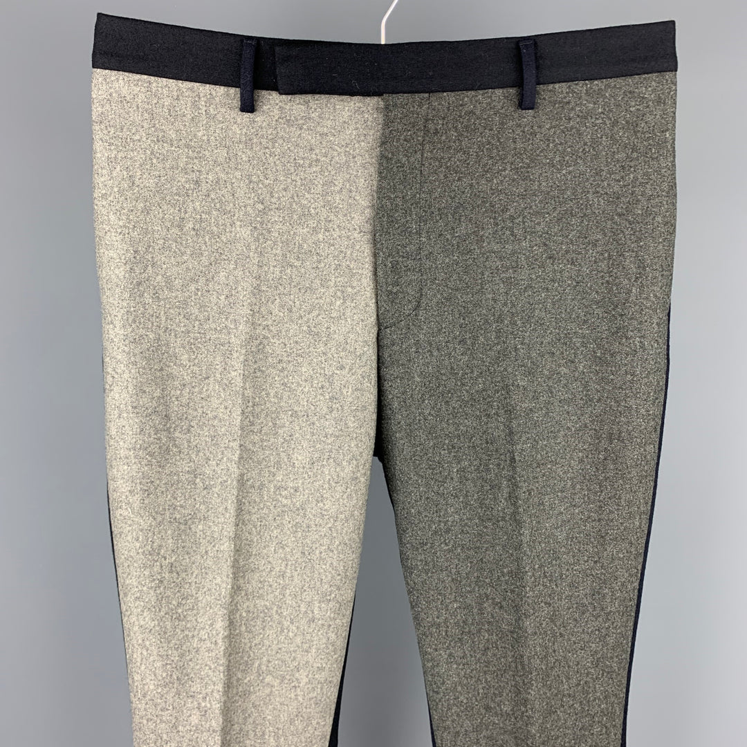 WOOSTER + LARDINI Size 34 Grey & Navy Color Block Wool Cropped Dress Pants