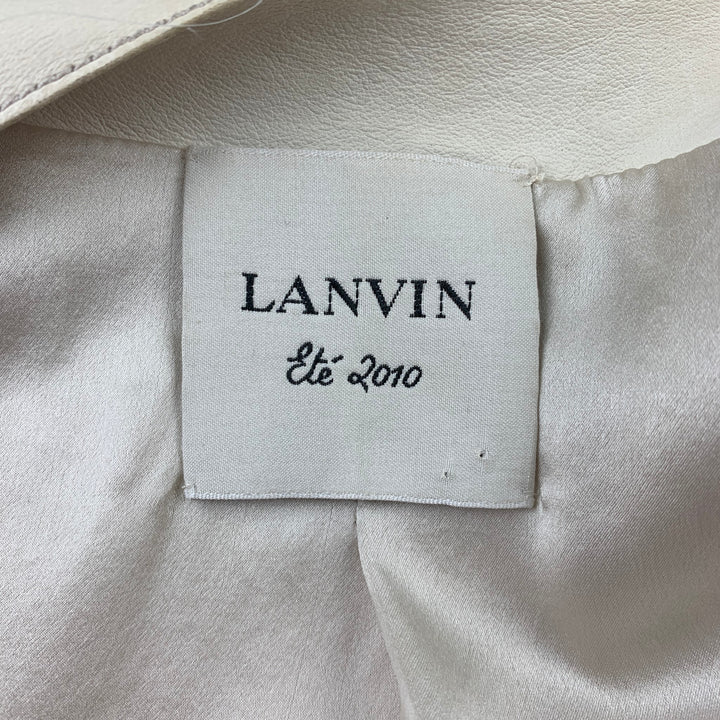 LANVIN Spring 2010 Size 4 Off White Leather Collarless Ruffle Zip Up Jacket