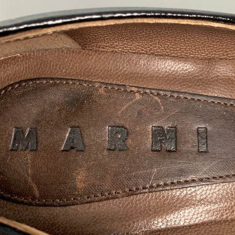 MARNI Size 5.5 Black Brown Two Tone Patent Leather Platform Pumps