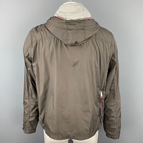 BENSIMON Size L Grey Nylon Hooded Jacket