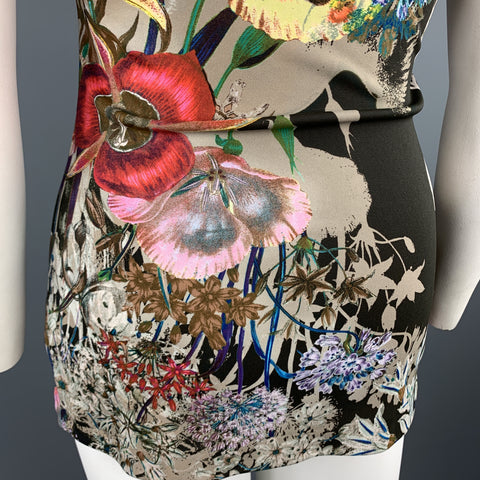 ETRO Size 12 Beige Multi-Color Floral Draped Jersey Blouse
