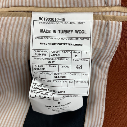 BENJAMIN BARKER Size 38 Copper Wool Notch Lapel Slim Fit Sport Coat