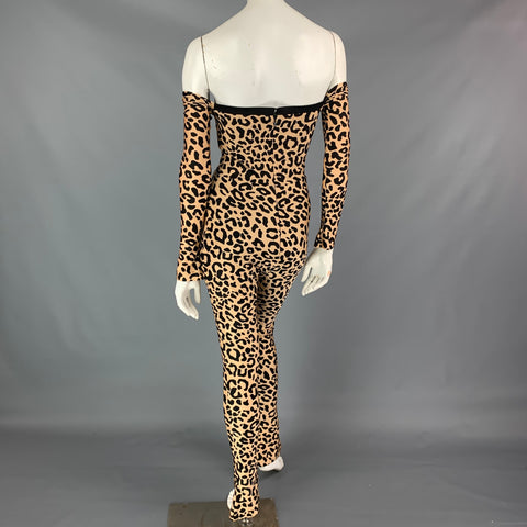 HALPERN Size XS Tan & Black Leopard Print Polyamide Bare Shoulder Jumpsuit