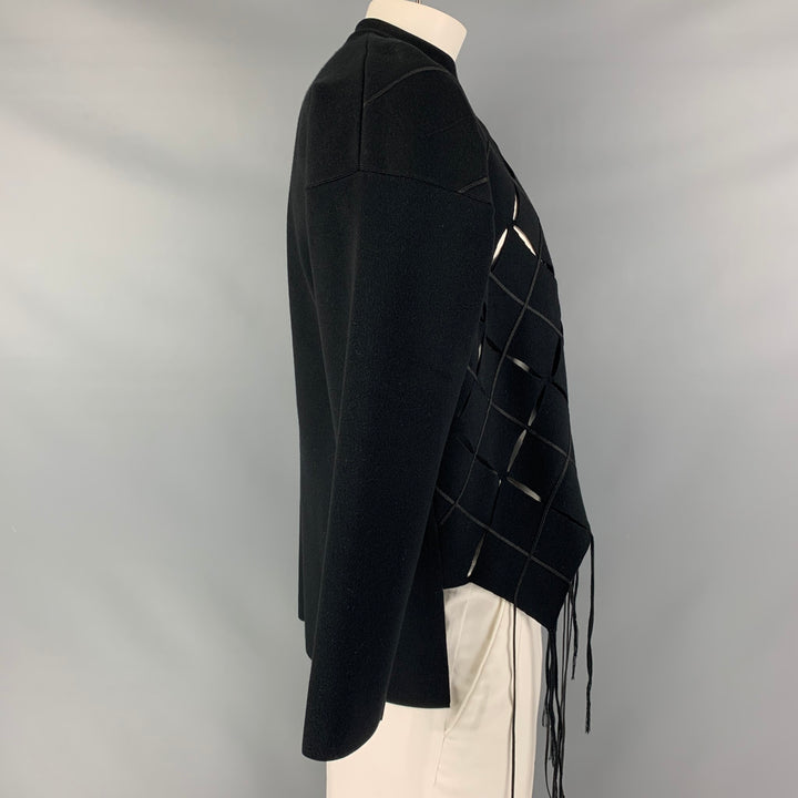 PROENZA SCHOULER Size L Black Cut Outs Rayon  Polyester Fringed Pullover