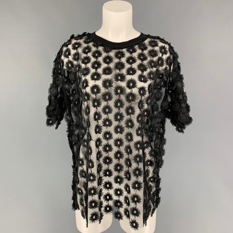 CARVEN Top de vestir con cuello redondo y encaje negro talla M