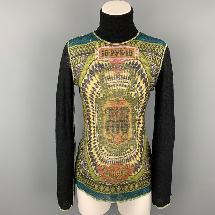 JEAN PAUL GAULTIER x BERGDORF GOODMAN Size L Black & Multi-Color Print Wool Pullover