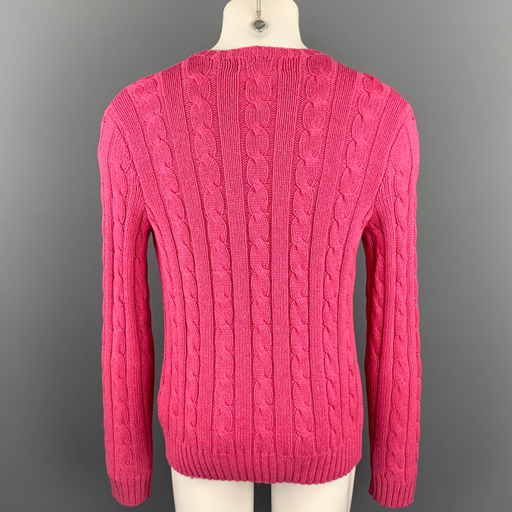 RALPH LAUREN Size M Pink Cable Knit Tussah Silk Crew-Neck Sweater