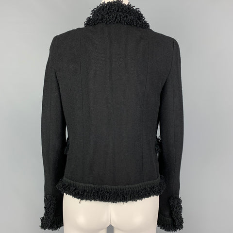 CHANEL Size 4 Black Wool Blend Open Front Jacket