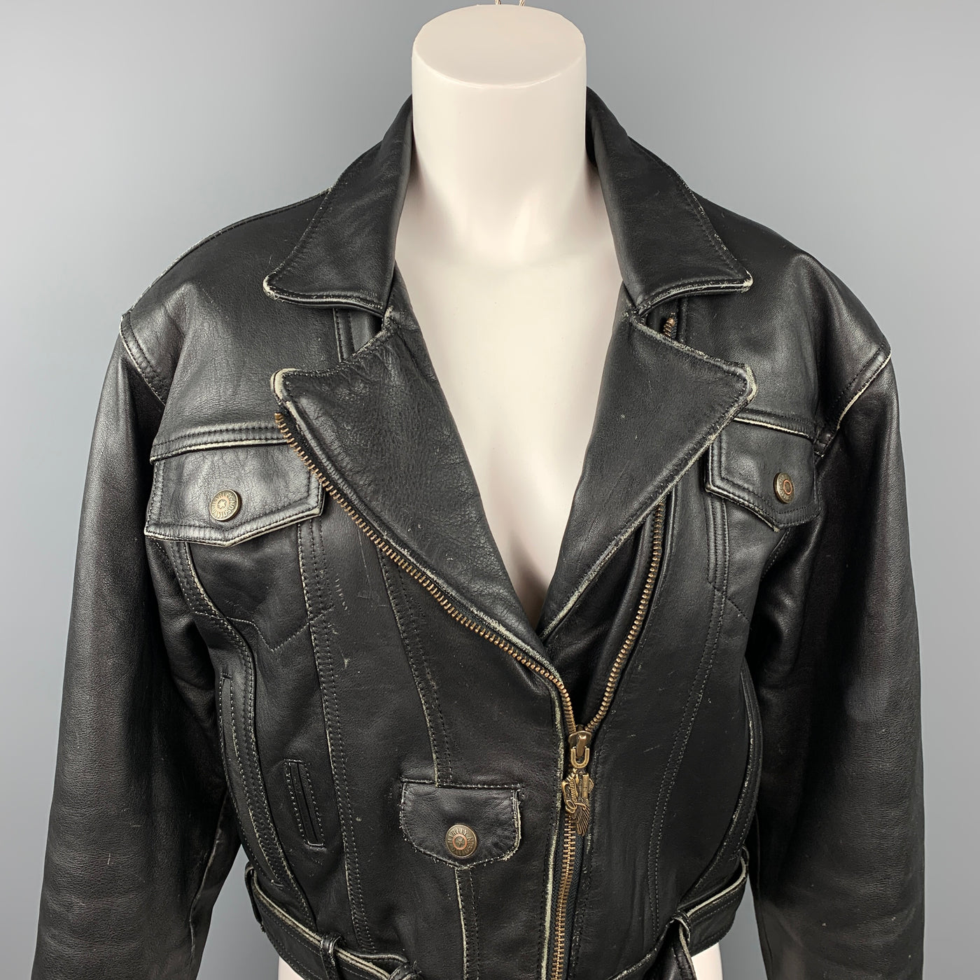 HARLEY DAVIDSON Vintage Size L Black Antique Leather Motorcycle Drifter Jacket
