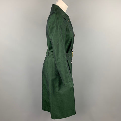 DRIES VAN NOTEN Size 8 Dark Green Cotton Double Breasted Belted Coat