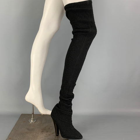 SAINT LAURENT Talla 8 Botas por encima de la rodilla de camvas en jacquard negro