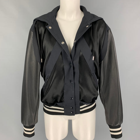 MAISON MARGIELA 2018 Size 2 Black White Polyester Blend Cut Out Jacket