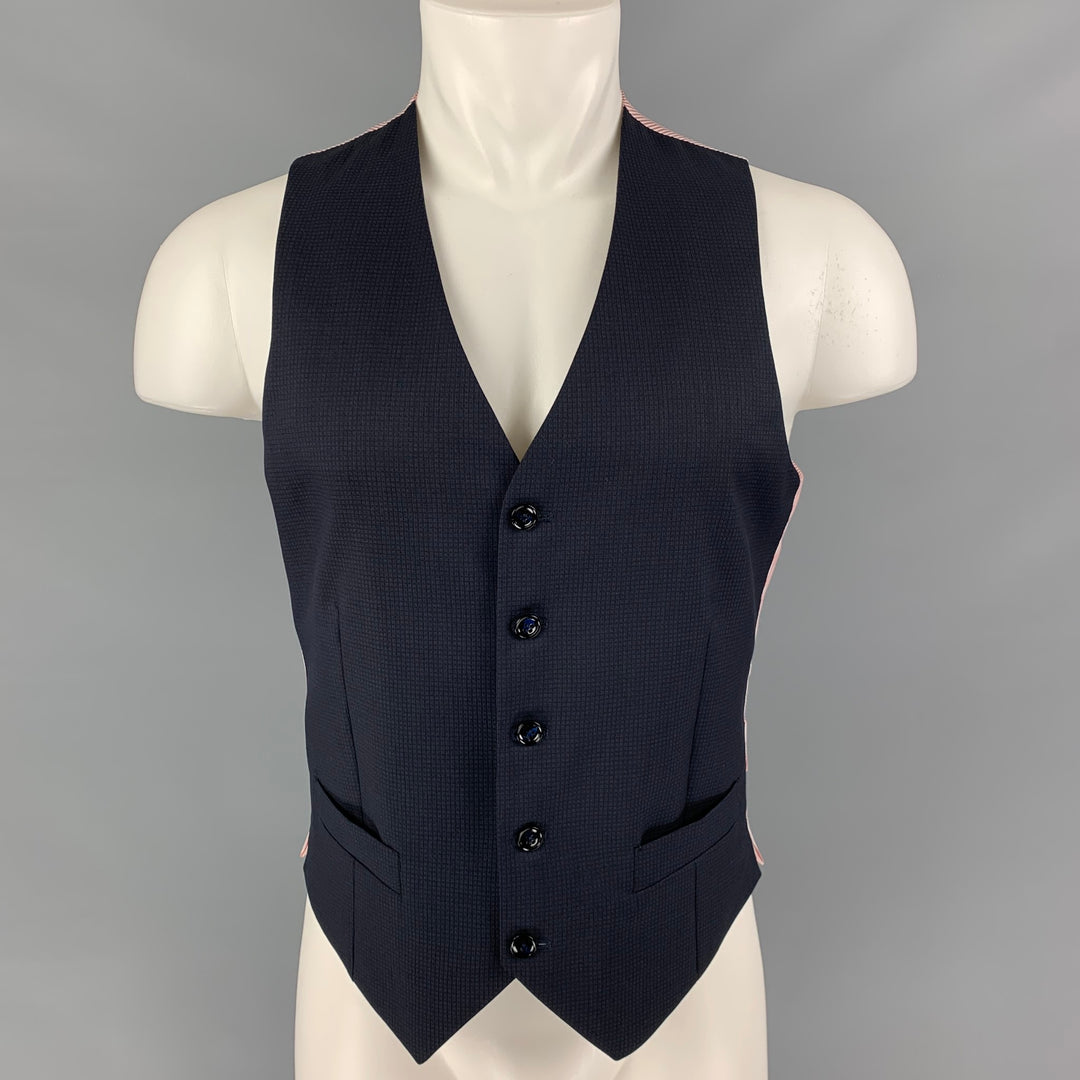 GIORGIO ARMANI Size 36 Navy Grid Wool Silk Buttoned Vest