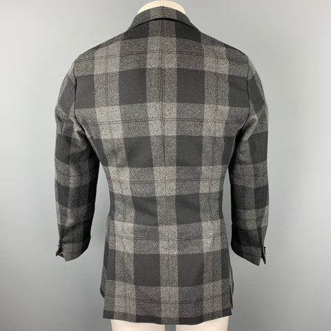 MESSAGERIE Size 36 Grey & Black Plaid Wool Blend Peak Lapel Sport Coat