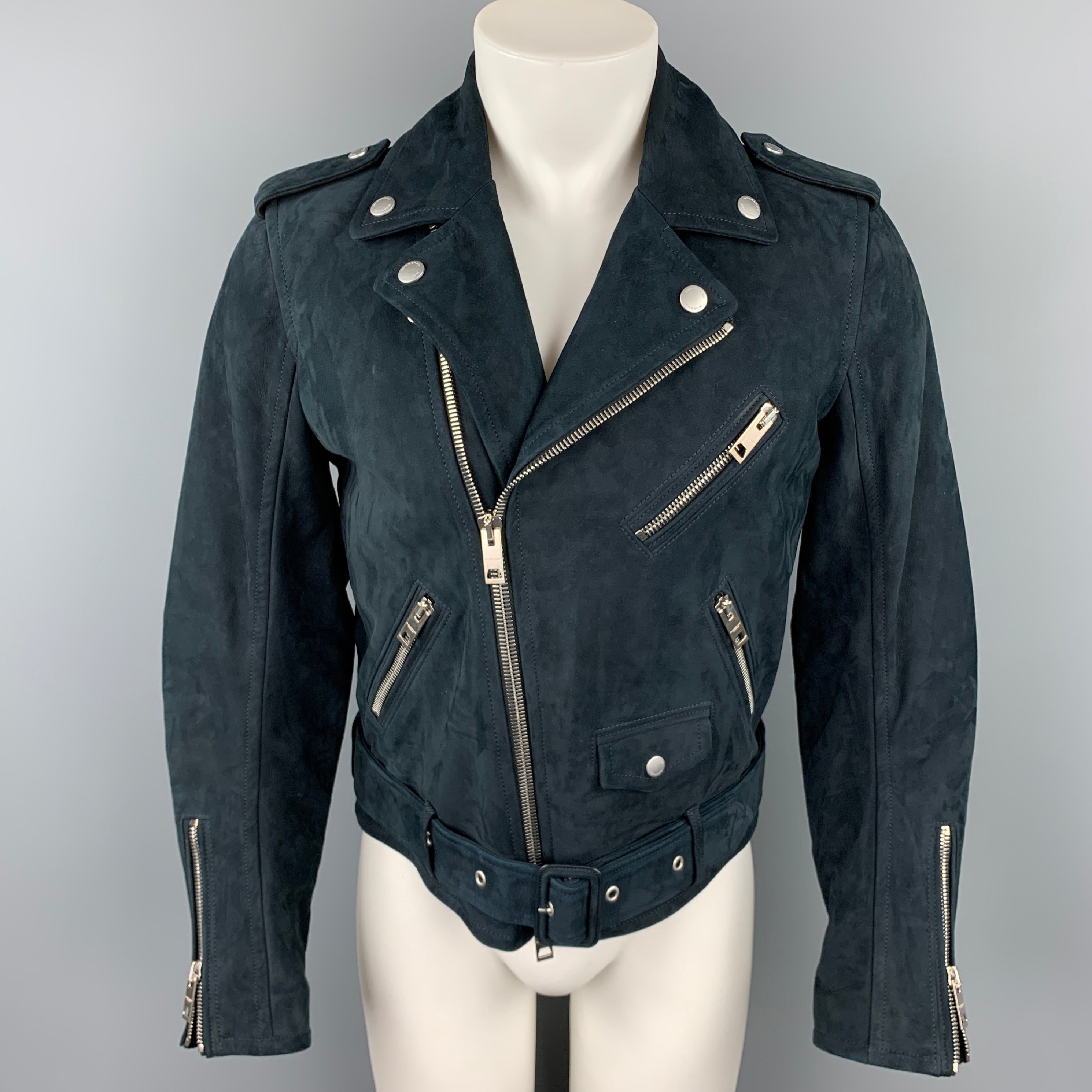 BURBERRY PRORSUM Size 38 Navy Nubuck Suede Biker Jacket