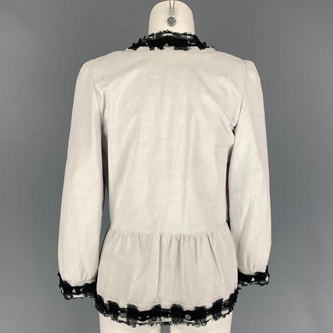 YVES SAINT LAURENT Size 6 Off White Black Leather Beaded Jacket