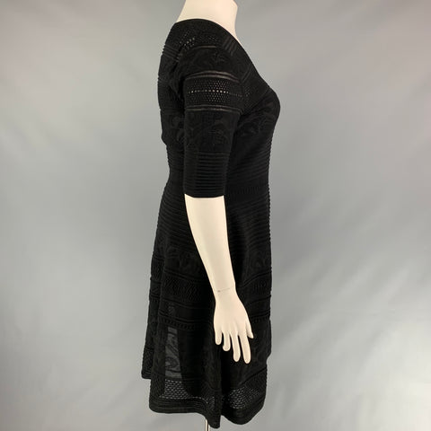 M MISSONI Size 12 Black Knitted Short Sleeve A-line Dress