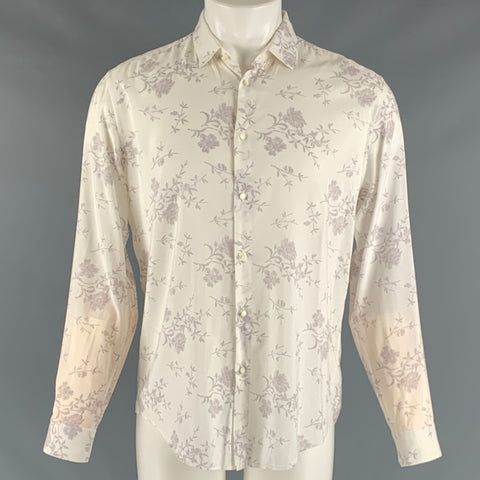 JOHN VARVATOS Taille S Off White Lilas Floral Coton / Viscose Chemise à manches longues