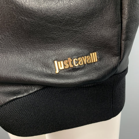 JUST CAVALLI Size XS Black Rhinestone Studded Coated Cotton Crew-Neck Sweatshirt