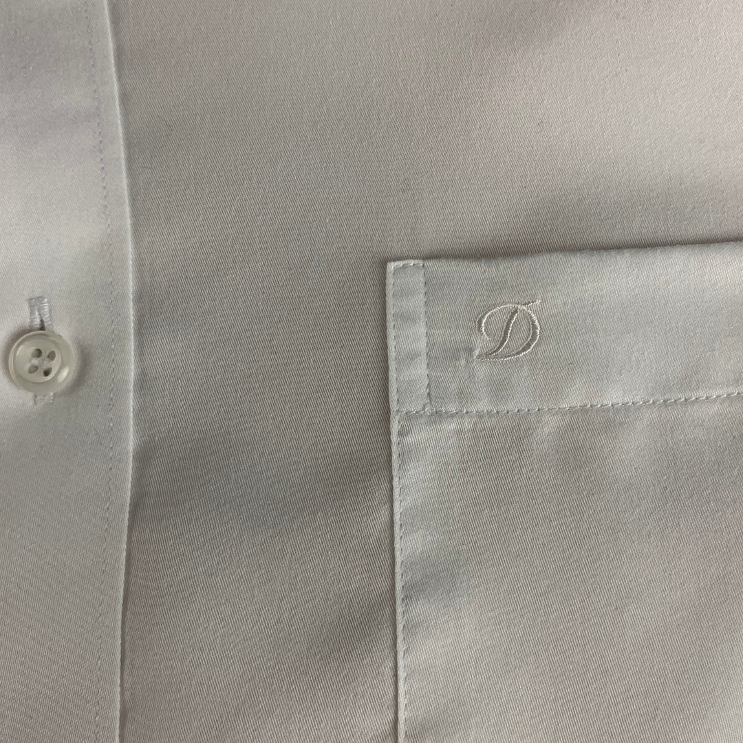S.T.DUPONT Size L White Solid Cotton Button Up Long Sleeve Shirt