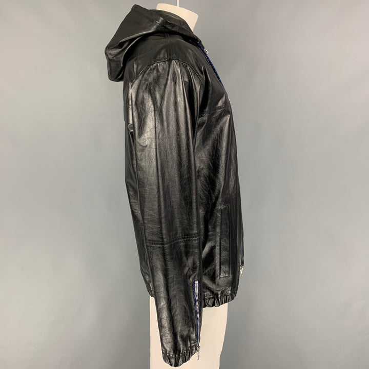 DIESEL BLACK GOLD Size XL Black Leather Hooded Jacket