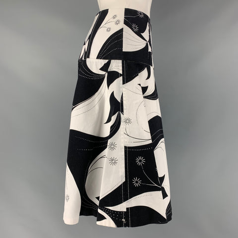 DOLCE &amp; GABBANA Taille 4 Jupe cercle abstraite en coton blanc noir
