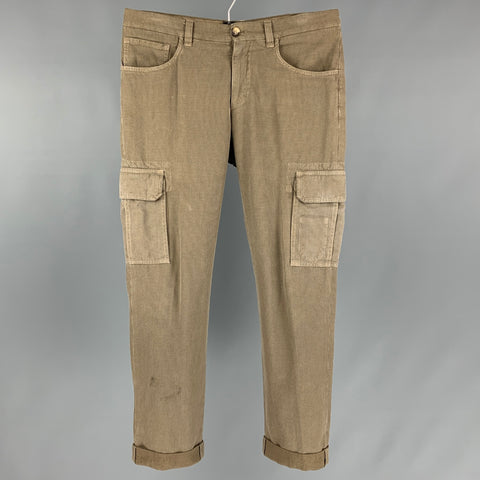 BRUNELLO CUCINELLI Size 30 Brown Houndstooth Cotton Cargo Casual Pants