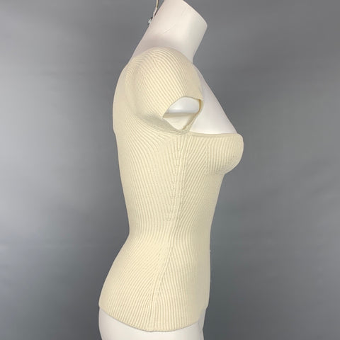 KHAITE Size XS Cream Ribbed Stretch Viscose Blend Ista Top