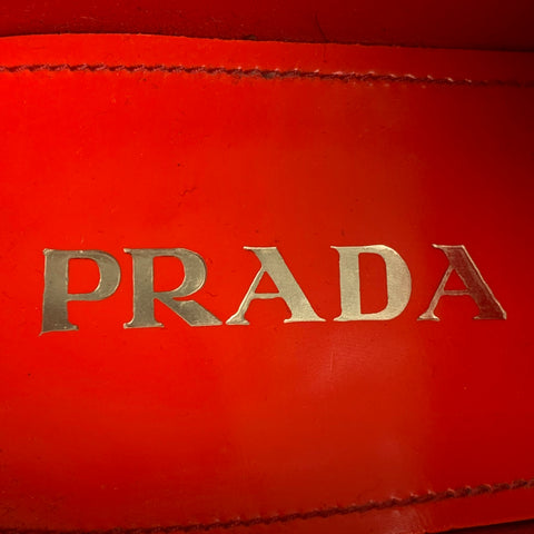 PRADA Taille 9 Chaussures à lacets en cuir blanc orange