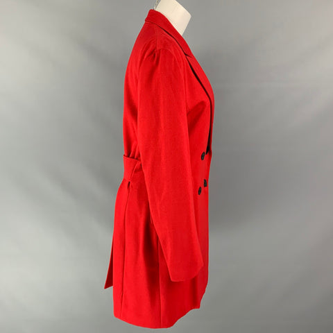 JOSEPH Size 2 Red Wool Peak Lapel Double Breasted Coat