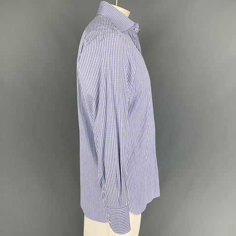 TOM FORD Size XL Blue & White Stripe Cotton Button Down Long Sleeve Shirt