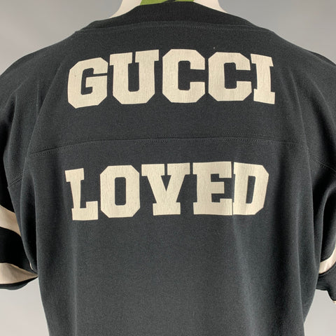 GUCCI Size XS Black White Graphic Cotton Crew-Neck T-shirt
