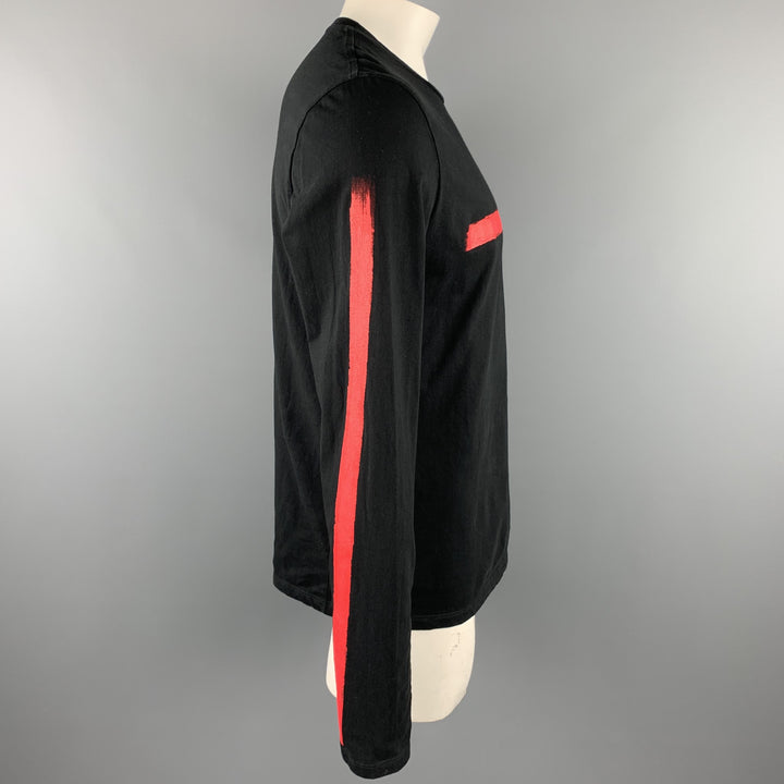 NEIL BARRETT Size XL Black & Red Cotton Crew-Neck Long Sleeve T-shirt