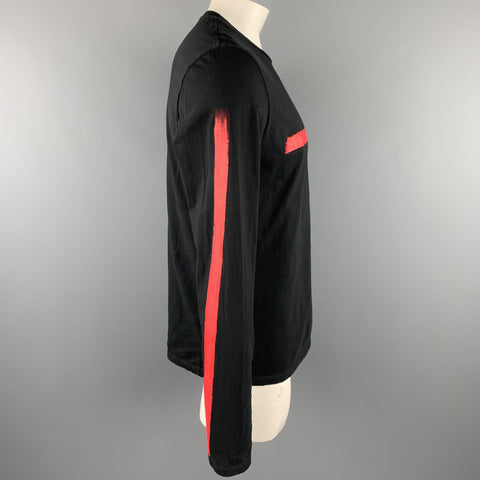 NEIL BARRETT Size XL Black & Red Cotton Crew-Neck Long Sleeve T-shirt