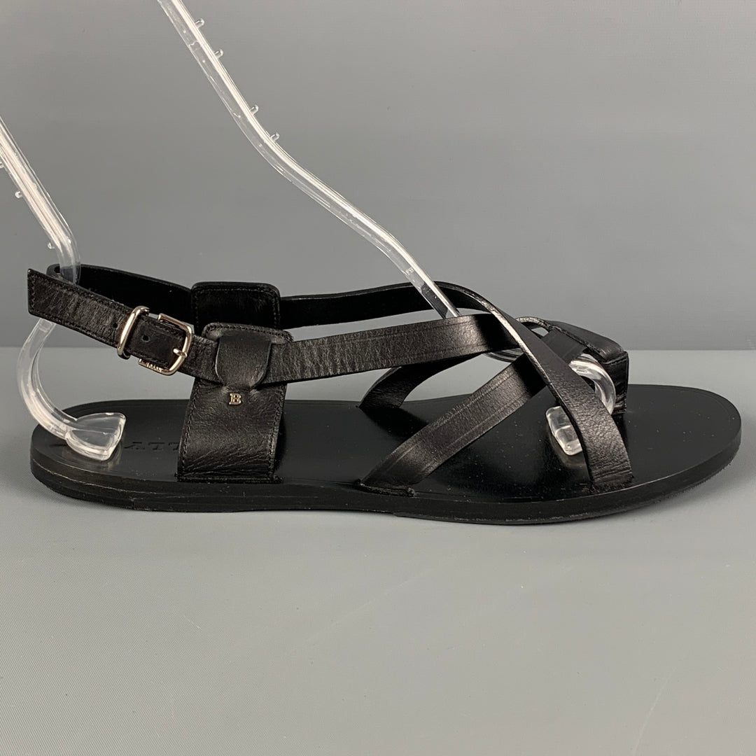 BALLY Size 9.5 Black Leather Thong Sandals