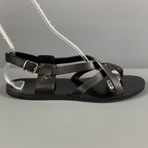 BALLY Size 9.5 Black Leather Thong Sandals