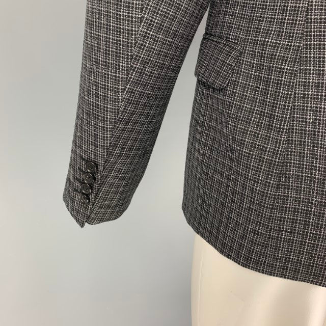 LANVIN Size 38 Navy Grey Plaid Wool Notch Lapel Regular Sport Coat