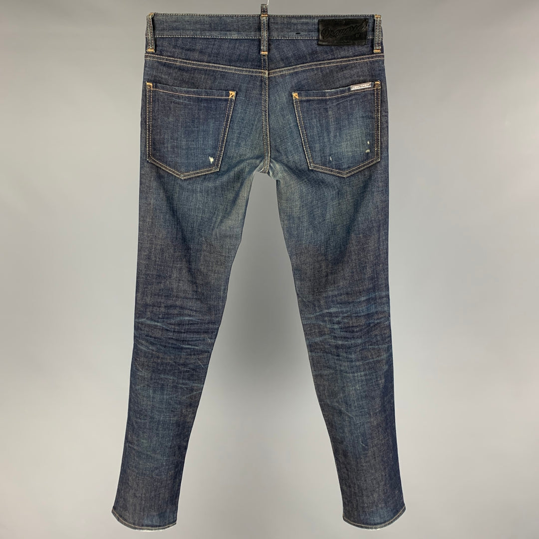 DSQUARED2 Size 30 Indigo Contrast Stitch Cotton Skinny Jeans