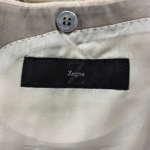 Z ZEGNA City Size 44 Regular Khaki Cotton / Silk Notch Lapel Suit