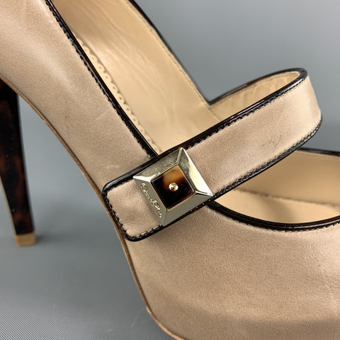 OSCAR DE LA RENTA Zapatos Mary Jane con punta abierta de cuero color topo talla 6