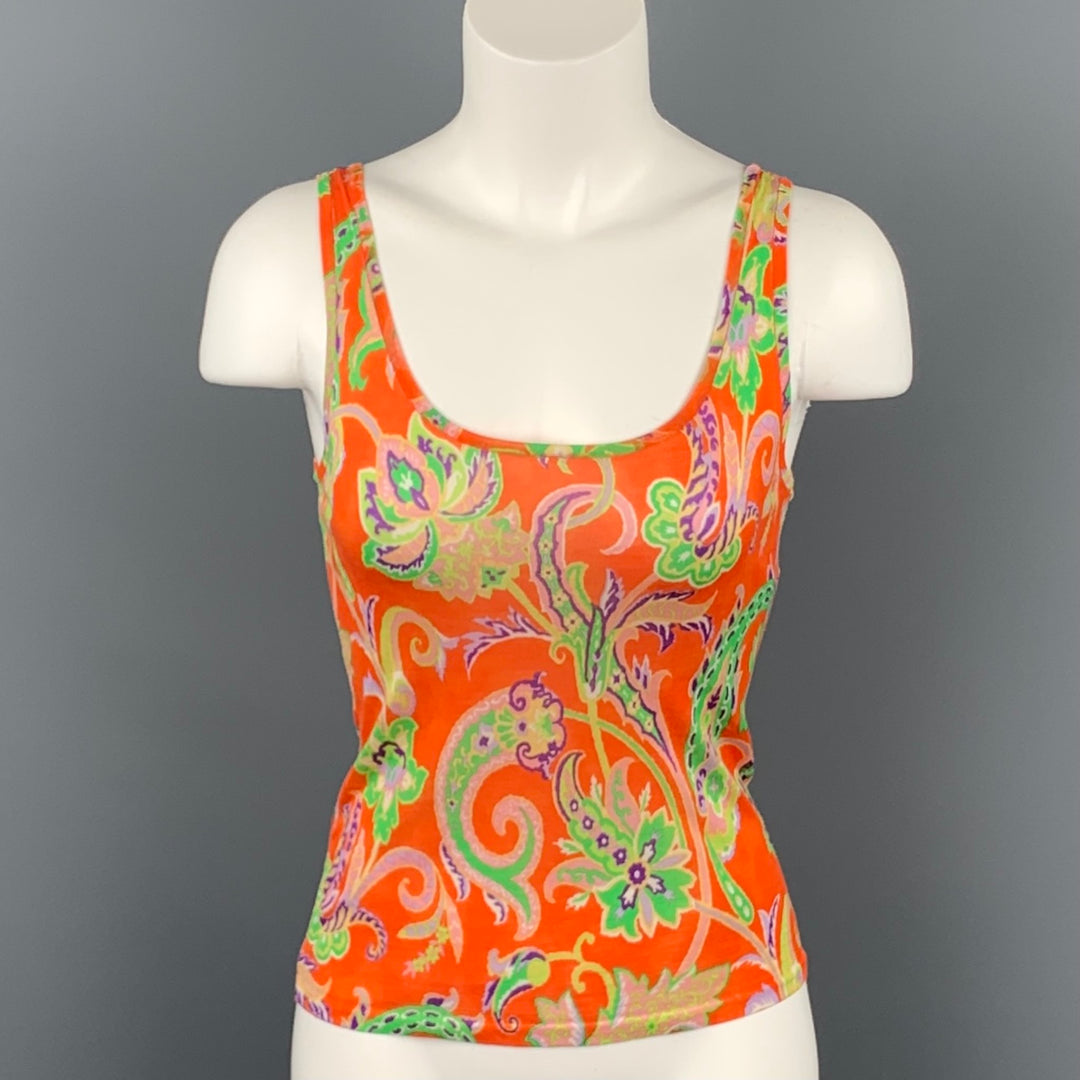 RALPH LAUREN Collection Size S Orange Multi-Color Silk Dress Top