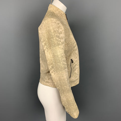 ELIE TAHARI Claramente Talla XS Chaqueta de cuero en relieve beige