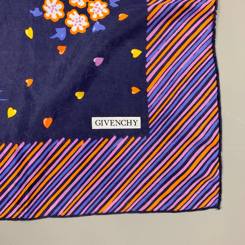 GIVENCHY Navy & Orange Floral Square Scarf