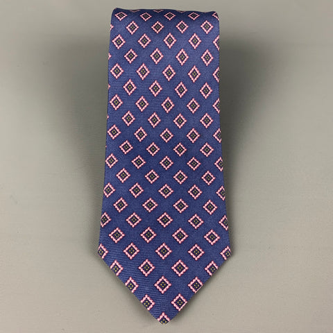 KITON Navy Pink Rhombus Silk Tie