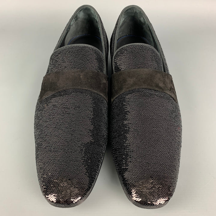 PAUL STUART Size 10.5 Black Sequined Suede Evening Loafers