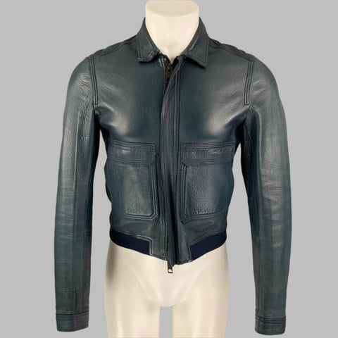 BURBERRY PRORSUM Size S Blue Navy Bonded Leather Blouson Jacket