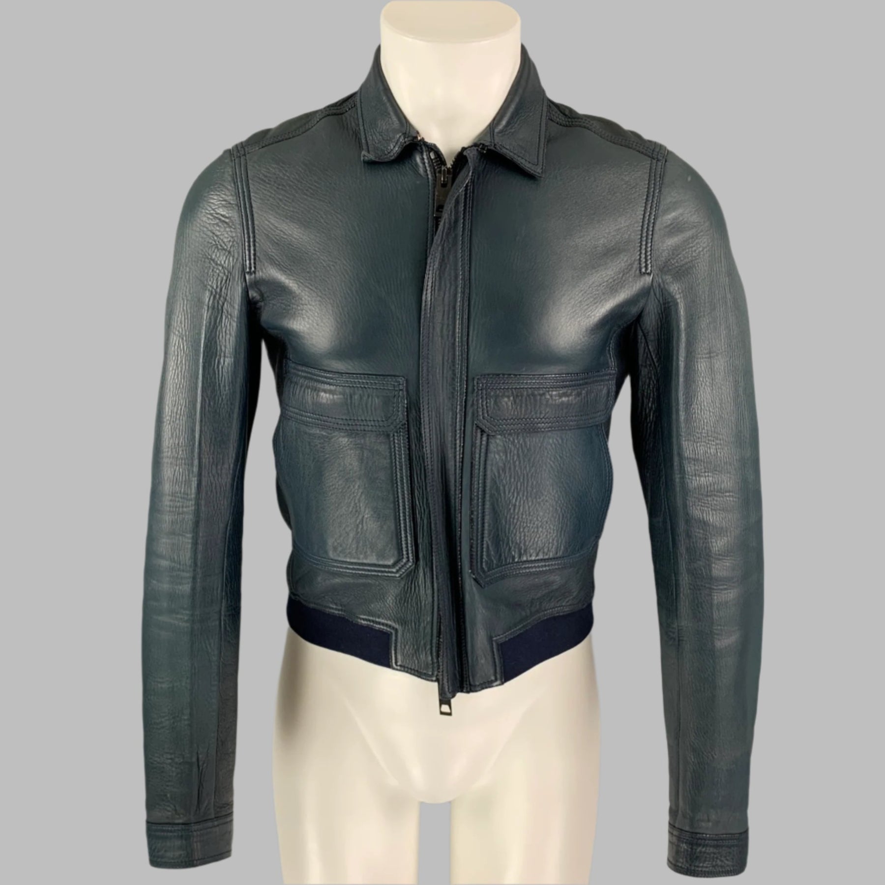 BURBERRY PRORSUM Size S Blue Navy Bonded Leather Blouson
