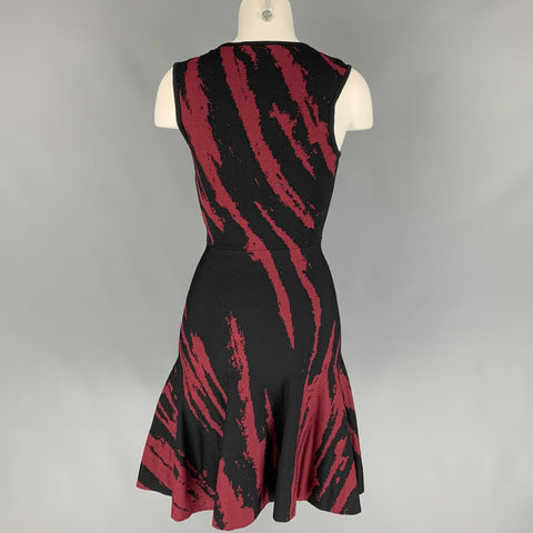 OHNE TITEL Size XS Black & Burgundy Marbled Rayon Sleevless Peplum Dress