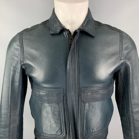 BURBERRY PRORSUM Size S Blue Navy Bonded Leather Blouson Jacket